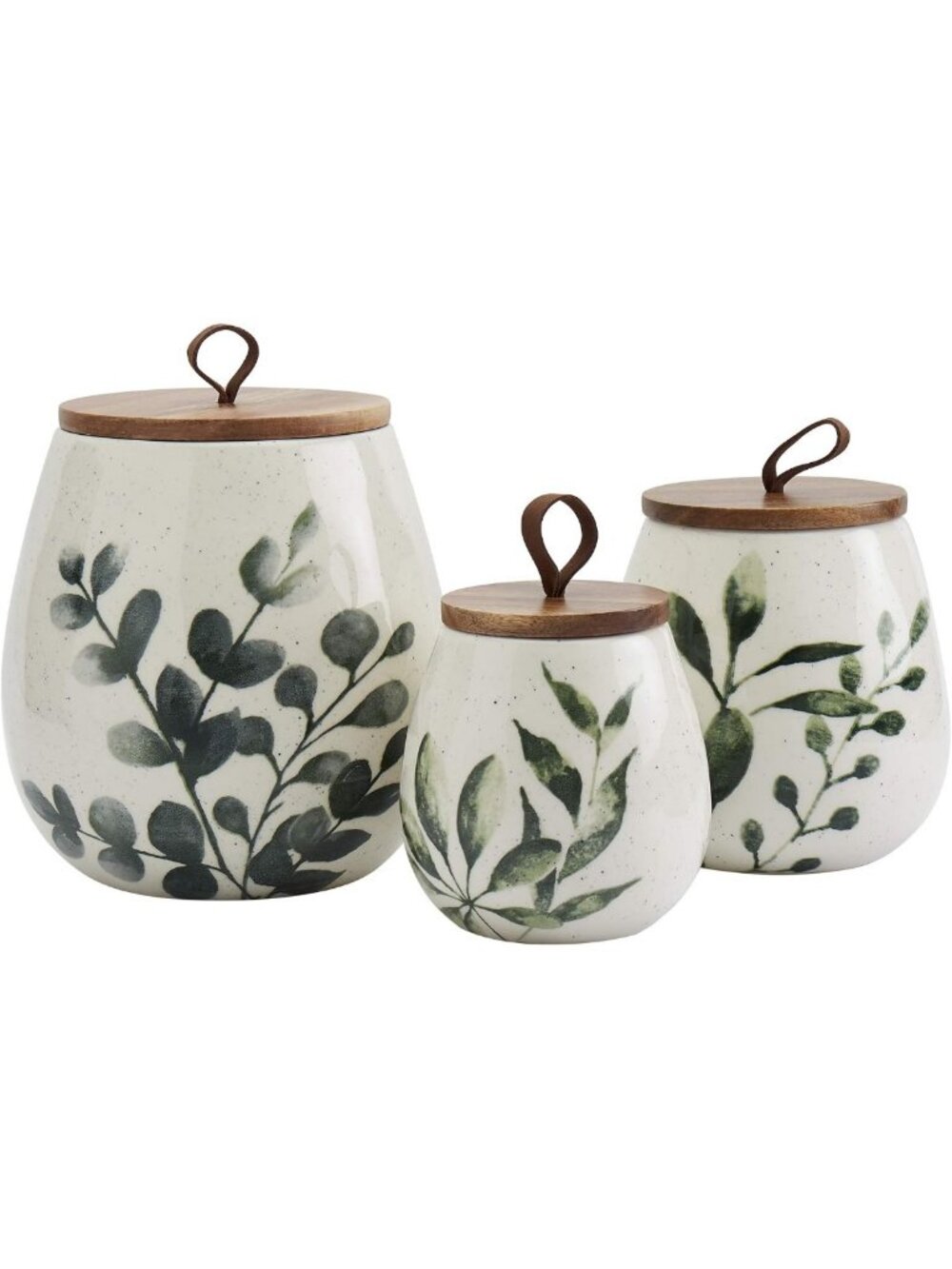 Stylish Ceramic Canister Set - 3-Piece Stoneware Kitchen Storage with Acacia